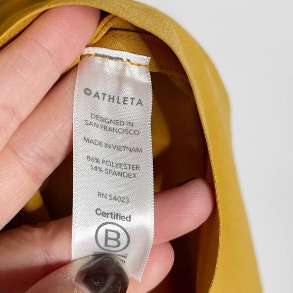 Athleta S Yellow Tuscan Gold Marlow Romper Featherweight Stretch Woven Faux Wrap - Picture 9 of 12